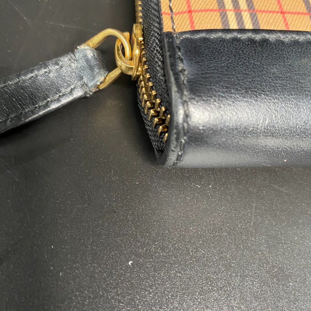 Burberry Zip Around Mini Vintage Check Wallet Antique Yellow Leather - Picture 11 of 12